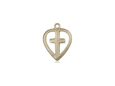 14kt solid gold heart cross pendant 1/2 x 3/8 inches handcrafted by Bliss Manufacturing USA