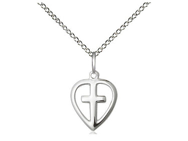 Sterling Silver Small Heart and Cross Necklace 1/2 x 3/8 inches on 18 inch chain by Bliss