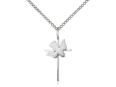Sterling Silver Cross and Holy Spirit pendant necklace 3/4 inch by 3/8 inch on 18 inch chain handmade by Bliss USA