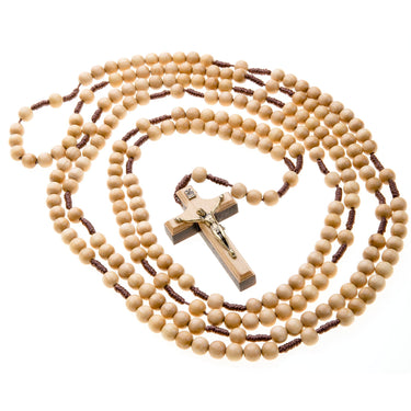 Natural wood 20 decade Catholic rosary with 7mm beads 43 inches durable cord handcrafted by Bliss