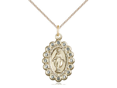 14kt Gold Filled Medium Miraculous Medal Necklace 7/8x1/2 inch pendant 18 inch chain Bliss USA