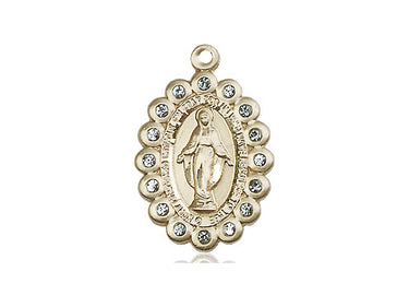 14kt solid gold Miraculous Medal pendant 7/8 x 5/8 medium size handcrafted by Bliss Manufacturing