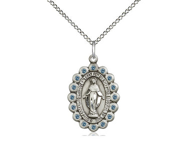 Sterling Silver Miraculous Medal Necklace 7/8 x 1/2 inches with 18 inch curb chain by Bliss Manufacturing