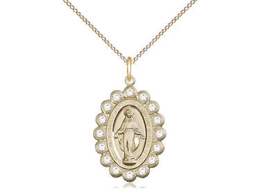 14kt gold filled Miraculous Medal necklace 7/8 x 5/8 inches medium size with 18 inch chain handmade by Bliss Manufacturing USA