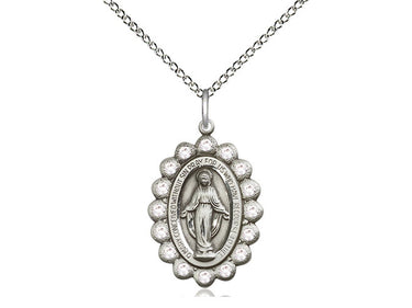 Sterling silver Miraculous Medal necklace 7/8 x 5/8 medium with 18 inch chain by Bliss Manufacturing