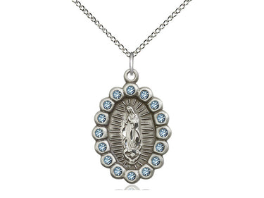 Medium sterling silver Our Lady of Guadalupe medal necklace 1 x 5/8 inches with 18 inch chain by Bliss