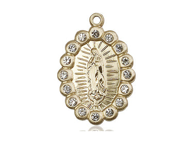 14kt Solid Gold Our Lady of Guadalupe Medal Pendant 1 inch by 5/8 inch by Bliss