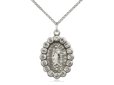Sterling Silver Our Lady of Guadalupe Medal Necklace 1 inch x 5/8 inch with 18 inch Chain by Bliss