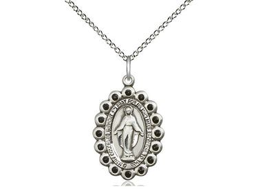 Sterling Silver Miraculous Medal necklace with 7/8 x 1/2 inch pendant on 18 inch chain handcrafted by Bliss USA