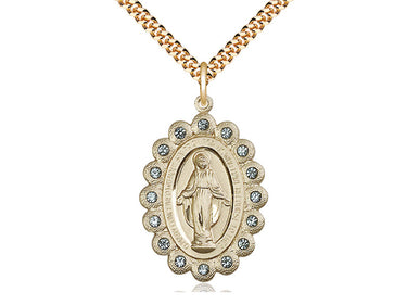 14kt Gold Filled Miraculous Medal Necklace 1-1/8 x 3/4 with 24 inch Curb Chain by Bliss USA