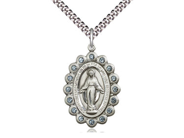 Sterling Silver Miraculous Medal Necklace 1 1/8 x 3/4 inch pendant with 24 inch chain handmade by Bliss