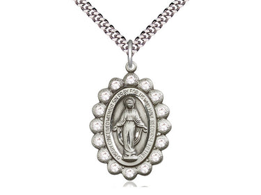 Sterling Silver Medium Miraculous Medal Necklace 1 1/8 x 3/4 inches with 24 inch chain by Bliss Manufacturing