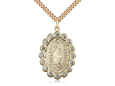 14kt Gold Filled Our Lady of Guadalupe Medal Necklace Large 1-1/4 x 7/8 Inches 24 Inch Chain Bliss USA