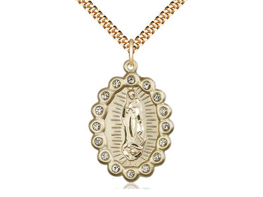 14kt Gold Filled Large Our Lady of Guadalupe Medal Necklace 1 1/4 x 7/8 with 24 inch Chain by Bliss