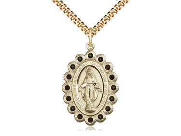 14kt gold filled Miraculous Medal necklace with 1⅛×¾ inch pendant on 24 inch curb chain handmade by Bliss