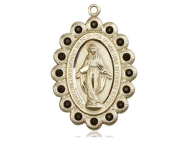 14kt solid gold Miraculous Medal pendant 1 1/8 x 3/4 inches handcrafted by Bliss Manufacturing USA