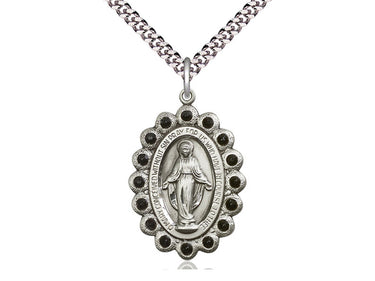 Sterling silver Miraculous Medal necklace 1 1/8 x 3/4 with 24 inch chain handcrafted by Bliss USA