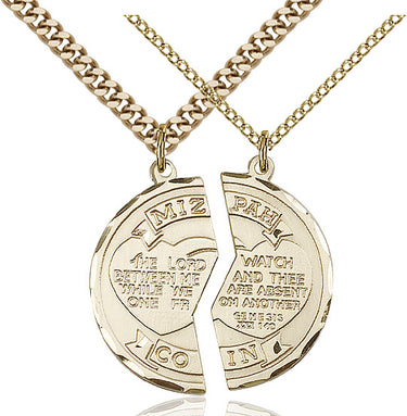 Gold Filled Mizpah Coin Set Army Medal with 1x1 inch pendant and two gold filled chains by Bliss Manufacturing