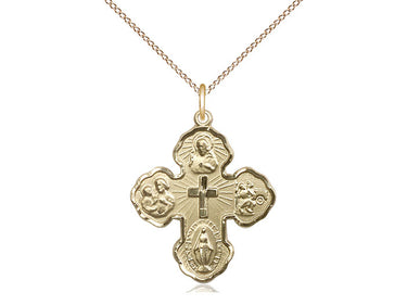 14kt Gold Filled 5-Way Catholic Medal Necklace 1 x 3/4 inches with 18 inch chain by Bliss Manufacturing