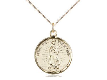 14kt Gold Filled Our Lady of Guadalupe Medal Necklace 7/8 x 3/4 inch Medium Pendant 18 inch Chain Bliss