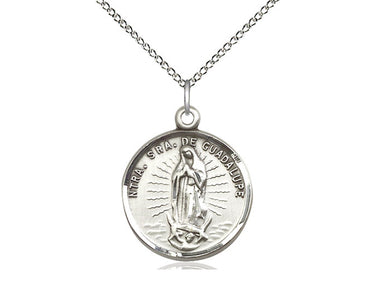 Sterling Silver Our Lady of Guadalupe Medal Necklace 7/8 x 3/4 inch Medium Pendant 18 inch Chain Bliss