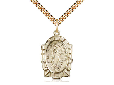 14kt Gold Filled Our Lady of Guadalupe Medal Necklace 1 x 5/8 with 24 inch Chain by Bliss Manufacturing