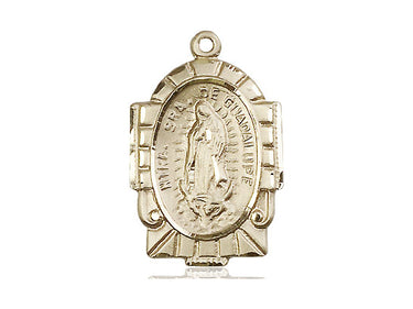 14kt solid gold Our Lady of Guadalupe medal pendant, 1 inch by 5/8 inch, handcrafted by Bliss