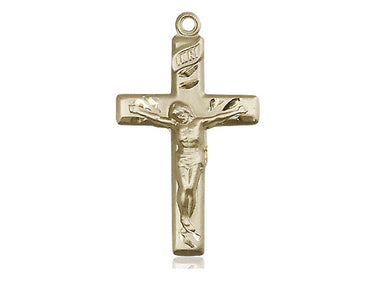 14kt Solid Gold Catholic Crucifix Pendant 1 1/8 x 5/8 inch handcrafted by Bliss Manufacturing
