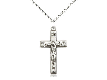 Sterling Silver Medium Catholic Crucifix Necklace 1 1/8 x 5/8 with 18 inch Chain by Bliss