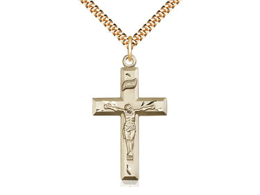 14kt Gold Filled Large Catholic Crucifix Necklace 1 3/8 x 3/4 with 24 inch Chain by Bliss