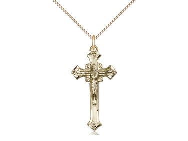 14kt Gold Filled Medium Catholic Crucifix Necklace 1 1/8 inch pendant with 18 inch chain by Bliss Manufacturing