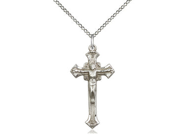 Sterling silver medium Catholic crucifix necklace 1 1/8 inch pendant with 18 inch chain by Bliss Manufacturing