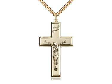14kt Gold Filled Extra Large Catholic Crucifix Necklace 1 7/8 x 1 with 24 inch Chain by Bliss