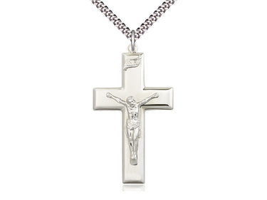 Sterling Silver Extra Large Catholic Crucifix Necklace 1 7/8 x 1 with 24 inch Chain by Bliss