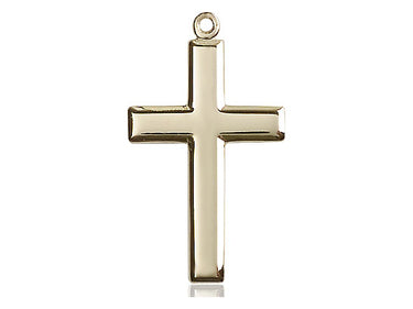 14kt solid gold medium cross pendant 1 1/8 x 5/8 inches handcrafted by Bliss Manufacturing USA