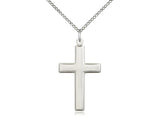 Sterling silver medium cross necklace 1 1/8 x 5/8 inches on 18 inch lite curb chain by Bliss Manufacturing