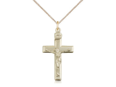 14kt Gold Filled Medium Catholic Crucifix Necklace 1 1/8 x 5/8 pendant on 18 inch chain by Bliss USA