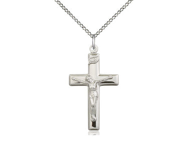 Sterling Silver Medium Catholic Crucifix Necklace 1 1/8 x 5/8 with 18 inch Chain by Bliss Manufacturing