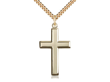 Gold Filled Large Catholic Cross Necklace 1 3/8 x 3/4 inches on 24 inch Heavy Curb Chain by Bliss Manufacturing