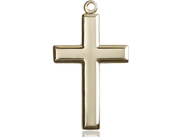 14kt solid gold large Catholic cross pendant, 1 3/8 x 3/4 inches, handcrafted by Bliss Manufacturing USA