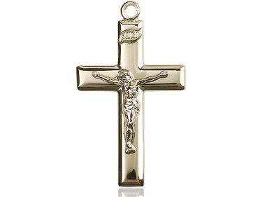 Large 14kt Solid Gold Catholic Crucifix Pendant 1 3/8 x 3/4 inches handcrafted in USA by Bliss Manufacturing