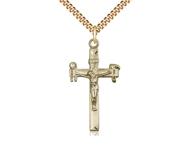 Large 14kt Gold Filled Catholic Crucifix Necklace 1 3/8 x 3/4 inches with 24 inch curb chain by Bliss USA