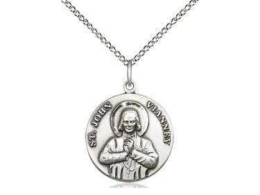 Sterling Silver St. John Vianney Patron Saint Medal Necklace 3/4 inch by 5/8 inch on 18 inch chain by Bliss