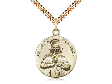 14kt Gold Filled St. John Vianney Patron Saint Medal Necklace 1 inch by 7/8 inch on 24 inch chain by Bliss