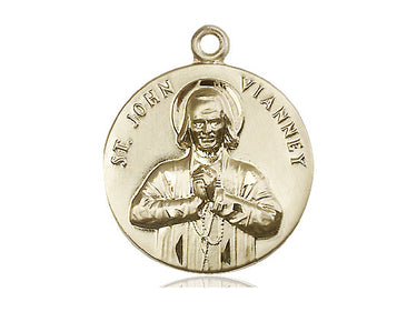 14kt solid gold St. John Vianney medal pendant 1 inch by 7/8 inch handmade by Bliss Manufacturing USA