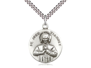 Sterling Silver St. John Vianney Patron Saint Medal Necklace 1 x 7/8 inches with 24 inch chain by Bliss