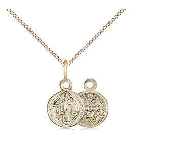14kt Gold Filled St. Benedict Patron Saint Medal Necklace 3/8x1/4 inch with 18 inch Chain by Bliss
