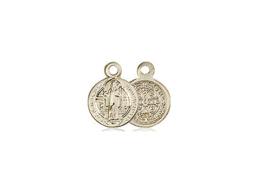 14kt Solid Gold St. Benedict Patron Saint Medal Pendant 3/8x1/4 inch Handcrafted by Bliss