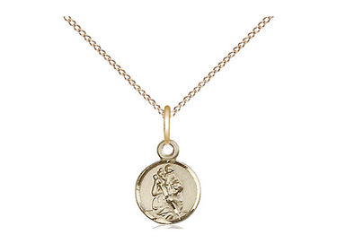 14kt gold filled small St. Christopher patron saint medal necklace 3/8x1/4 inches on 18 inch chain by Bliss