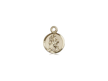14kt solid gold St. Christopher patron saint medal pendant, small 3/8 x 1/4 inch, handcrafted by Bliss Manufacturing USA